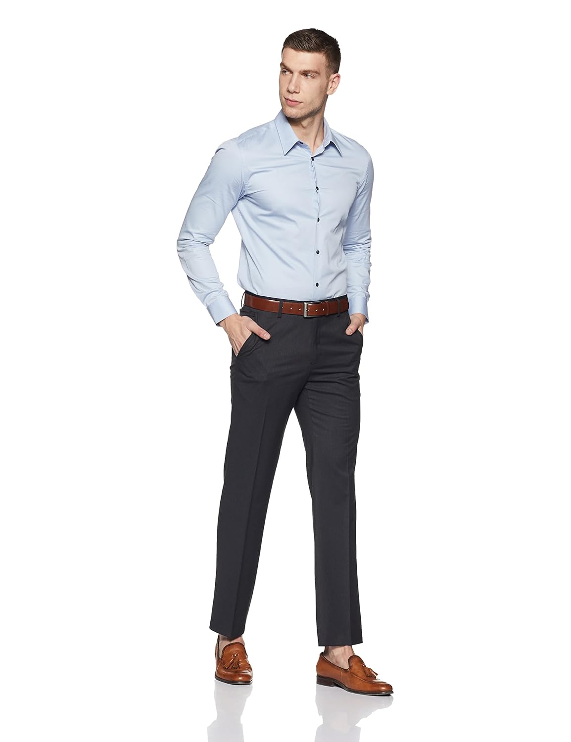 van heusen men's straight fit crepe formal trousers