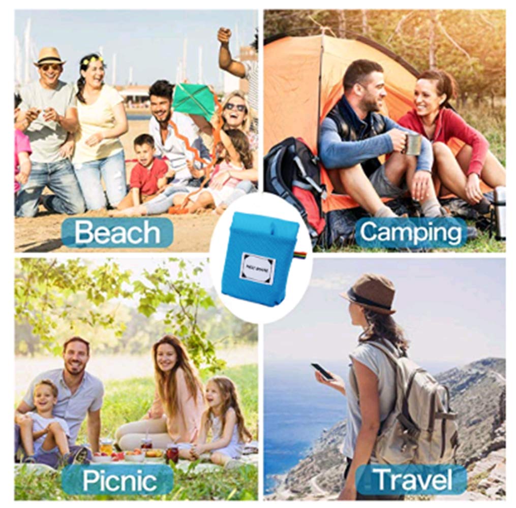 Small Blanket with 2 Cooling Towel Compact Beach Pocket Blanket Waterproof Ground Cover Waterproof Compact Sand Proof Picnic Mat for Travel Hiking Camping Festival Sports - Durable Tarp