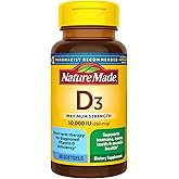 Nature Made Maximum Strength Vitamin D3 10000 IU (250 mcg), Dietary Supplement for Bone, Teeth, Muscle and Immune Health Supp