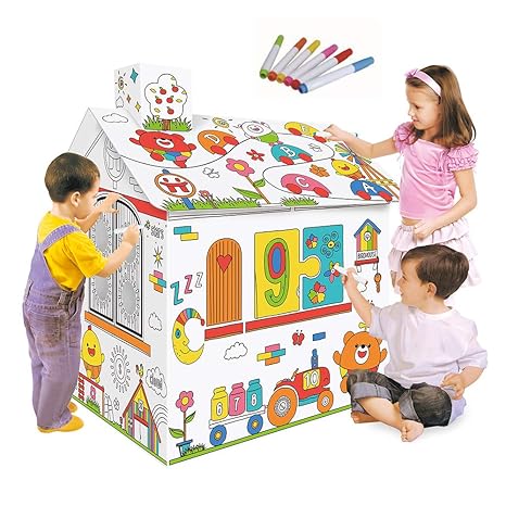 Decdeal DIY 3D Karton Spiel Haus Kit Playhouse Kinder Lernspielzeug zum Zusammenbauen und Bemalen mit Geschenk Box 2,2 Füßen