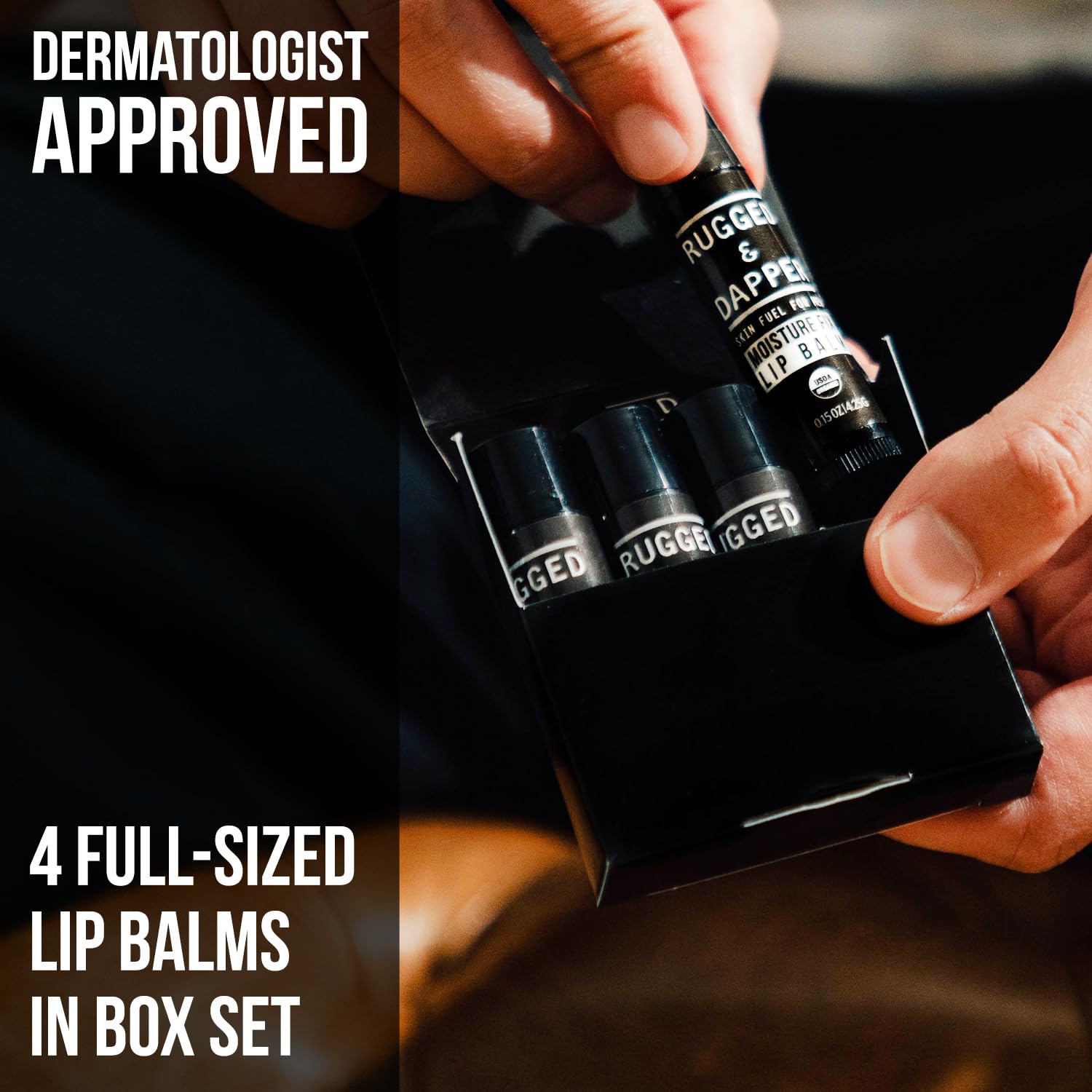 RUGGED & DAPPER Lip Balm for Men - Certified Organic + Natural Ingredients - 4 Pack - Hydrating Mens Chapstick - USA Made