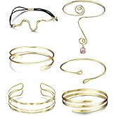 FEYIR 6 Pcs Arm Cuff Bracelet for Women Upper Arm Cuff Bangle Band Armlet Adjustable Armband Set