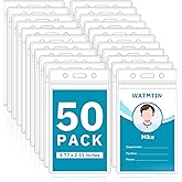 50 PCS Plastic Badge Holder, Vertical Name ID Card Badge Holders, Extra Thick Vertical Name tag Holder for Lanyard Office School Hospital Exhibition