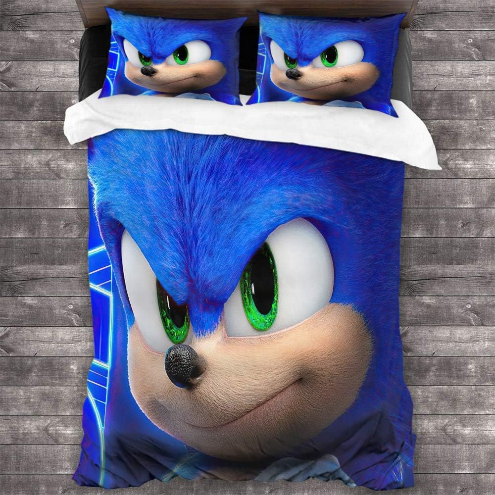 FOCLKEDS Sonic Hedgehog Bedding Comforter Bedding Set Microfiber Duvet Cover Set Sonic Dash Bedding Soft and Breathable Comforter Cover Washed Microfiber AU Double (180cmx210cm)