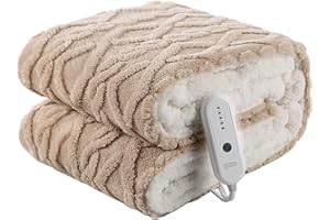 CHIOKY Electric Heated Blanket 50x60 Inches Heated Throw with 5 Fast Heating Levels & 4 Hours Auto Off, Fuzzy Soft Cozy Sherpa Blanket for Couch Sofa, ETL&FCC Certification, Beige