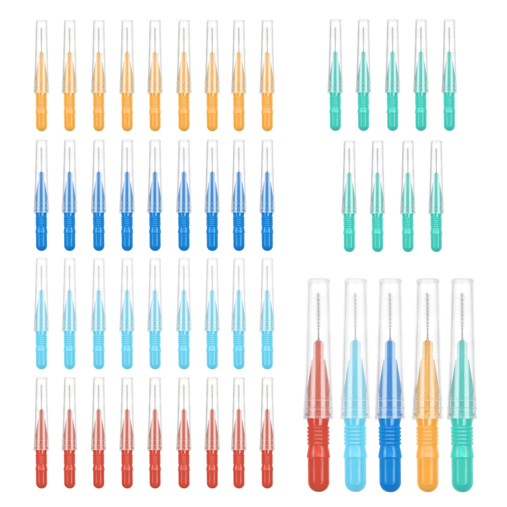 Ainkou 50 PCS Interdental Brushes Braces Brush Tooth Cleaner Mini Toothbrush Dental Tooth Flossing Toothpick Head Oral Dental Brush Hygiene Flosser Cleaning Tool (5 Colors, 3 Sizes)