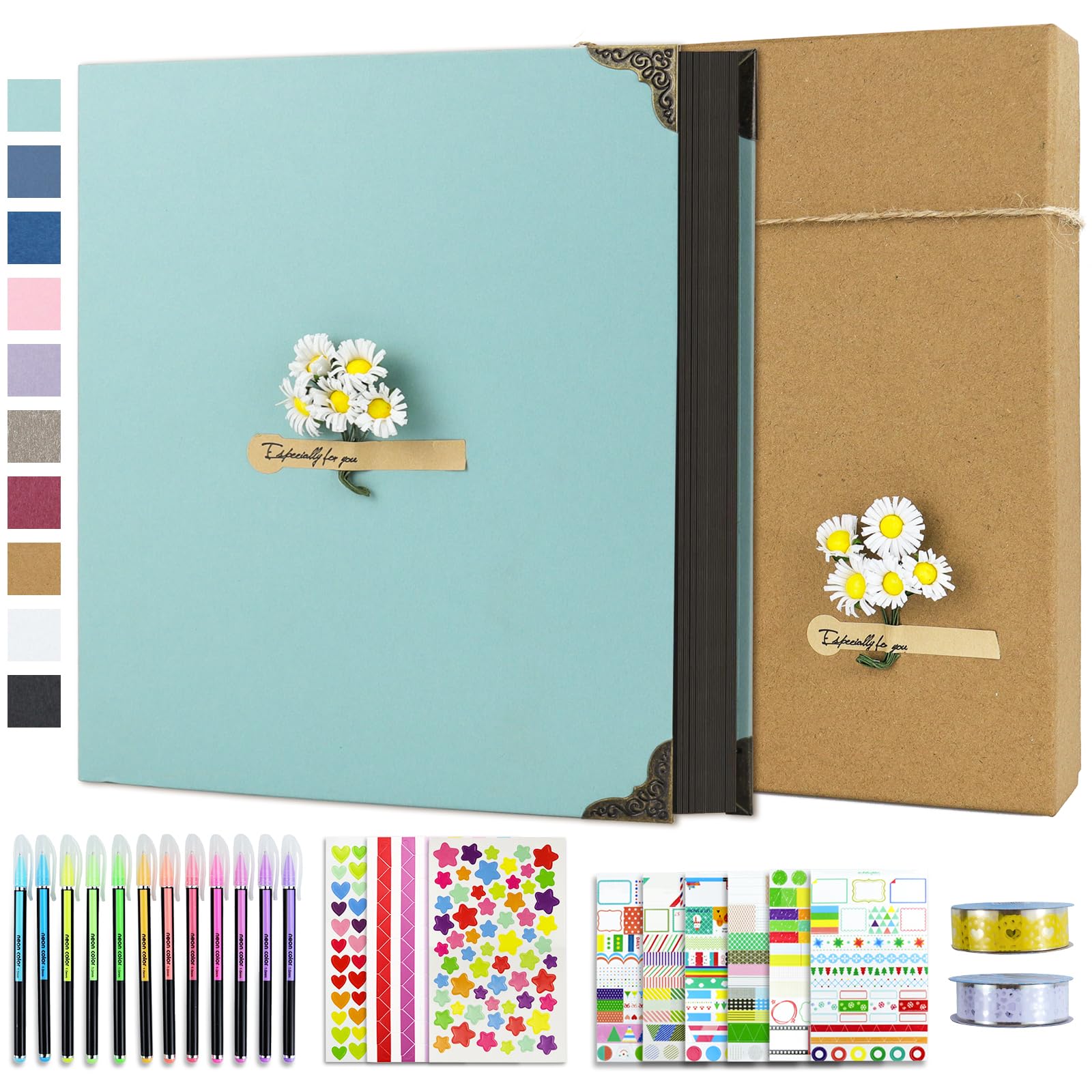 Vienrose Photo Album Scrapbook 60 Pages Hardcover 8.5 x 11 Inch with DIY Scrapbooking Kit 3 Rings Black Paper Scrapbook for Lover Friends Kids Anniversary Wedding Gift