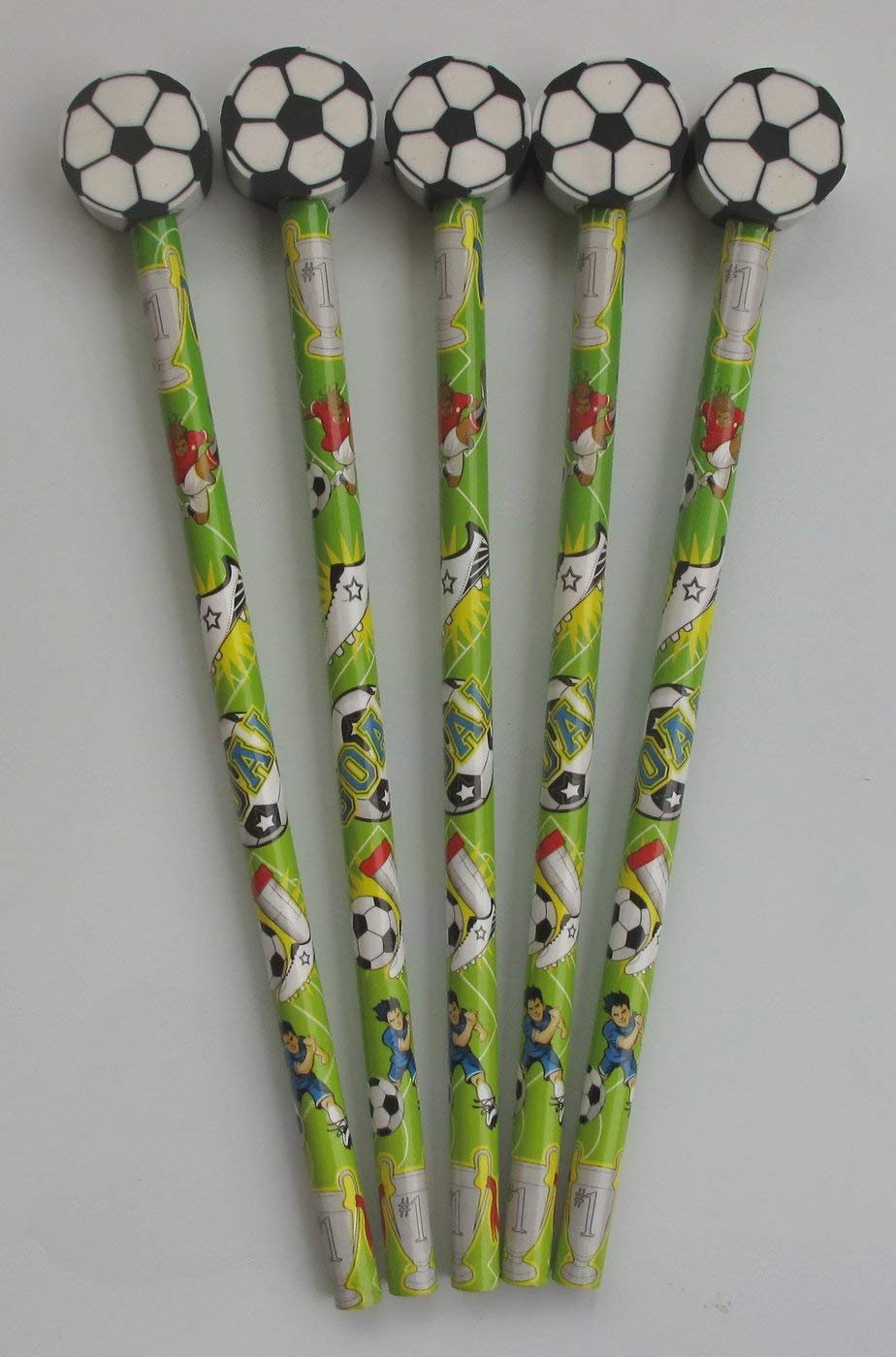 6 Football Pencils & Erasers (Boys Party Bag Fillers)