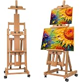 H-Frame Multifunctional Easel, Foldable &amp; Adjustable (Vertical to Horizontal), Holds Two Canvases (Up to 77 Inches), Professional H-Frame Art Easel for Adults