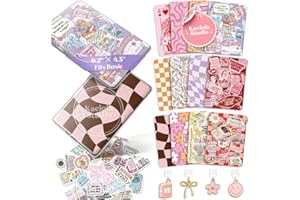 Kaciola 12PCS Inserts Cardstock and 4PCS Charms for E-reader with 50PCS Stickers for Insert, 6.2"x4.3" Bookish Warm Theme Bac