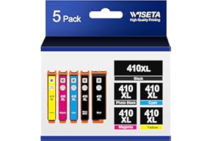 Wiseta 410XL Ink Cartridges 5 Pack Replacement Remanufactured for Epson 410 Ink Cartridges Encre 410 410XL T410 Ink for Expre