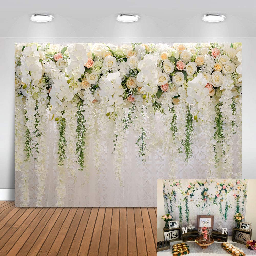 Avezano 6x4ft White Flower Wall Backdrop Roses Floral Curtain Flower Sea Photography Background for Bridal Wedding Infant Newborn Baby Shower Birthday Party Photo Studio Props