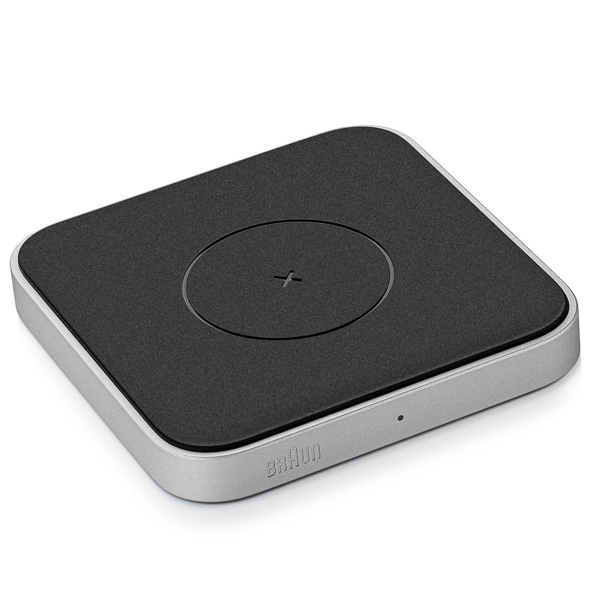 Braun Magnetic Wireless Charging Pad, MagSafe Compatible, up to 15W Fast Charging, Wireless Charger for iPhone 14/14 Pro/13/13 Pro/12/11, Matte Silver Aluminium Case, Model BWC02M.