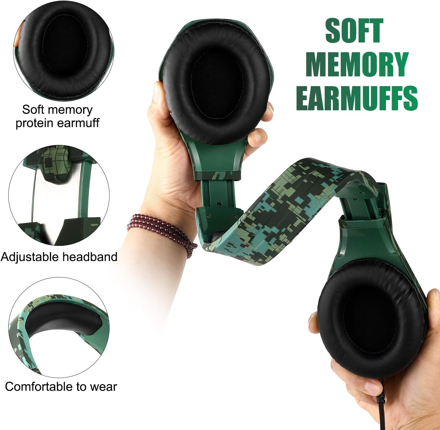 Butfulake Noise Cancelling Xbox one Gaming Headset with 7.1 Surround Sound Stereo for PS4/Nintendo eShop Switch,Omnidirectional Microphone Vibration LED Light Compatible with Mac/PC/Laptop/Mac Camo