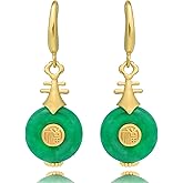 Crystal Force Jade Dangle Drop Earrings - 14K Gold Plated S925 Sterling Silver Hook/Jade Oval 8mm Cute Teardrop Earrings - Green