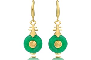 Crystal Force Jade Dangle Drop Earrings - 14K Gold Plated S925 Sterling Silver Hook/Jade Oval 8mm Cute Teardrop Earrings - Green