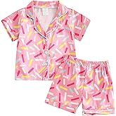 Toddler Baby Kids Satin Summer Pajamas Set Short Sleeve Button-Down Pajamas Top Pants 2Pcs Loungwear Sleepwear Pjs