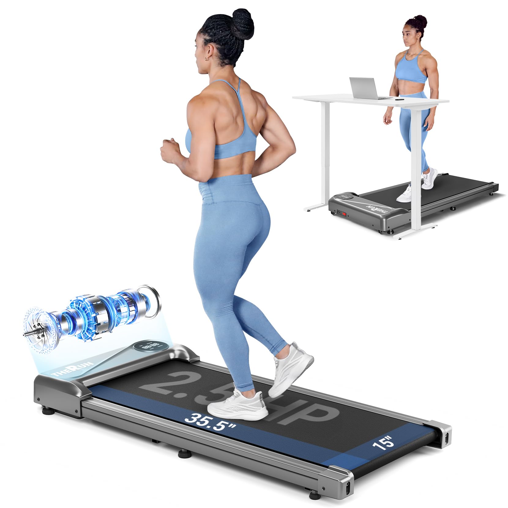 Photo 1 of  *factory sealed THERUN Walking Pad Treadmill Under Desk, Portable Mini Treadmill for Home/Office with 2.5HP and 265 lbs Weight Capacity Remote Control LED Display