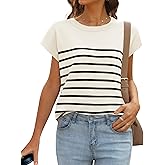 MIROL Women's Spring Tops 2026 Summer Striped Shirts Lightweight Loose Cap Sleeve Sweater Trendy Dressy Casual Work Blouses