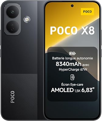 POCO X8, Smartphone 8+256 Go, Noir, Batterie 8340 mAh, Charge 67 W