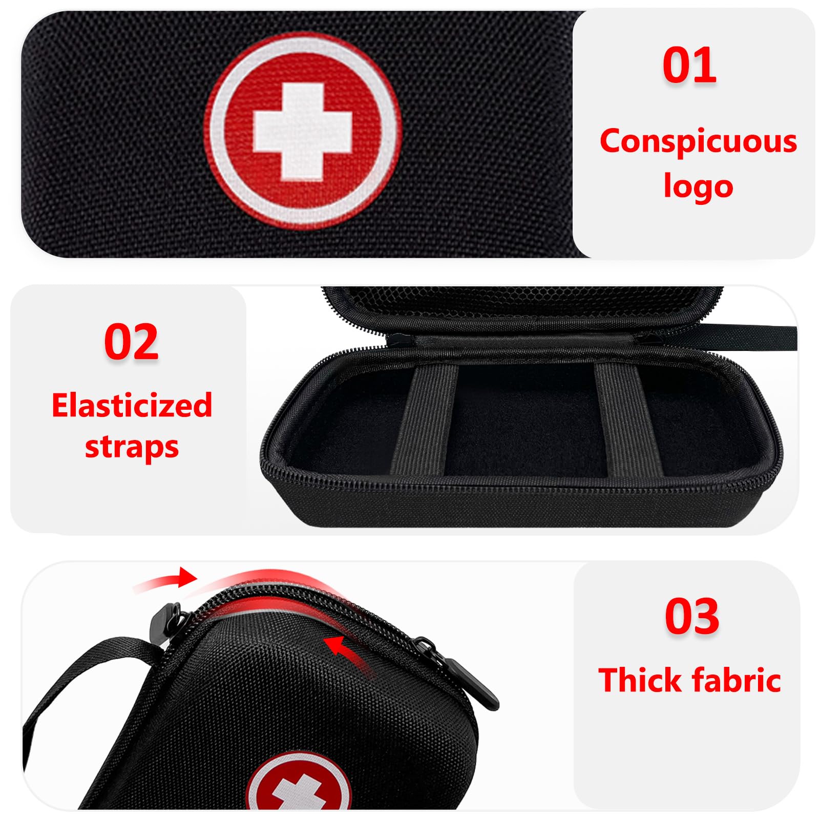 Diabetic Supplies Travel Case, Carrying Case Organizer For Diabetes Testing Kit, Blood Glucose Monitor Kit with Meter, Blood Sugar Test Strips, Lancets, Lancing Device, Alcohol Wipe (Case Only)