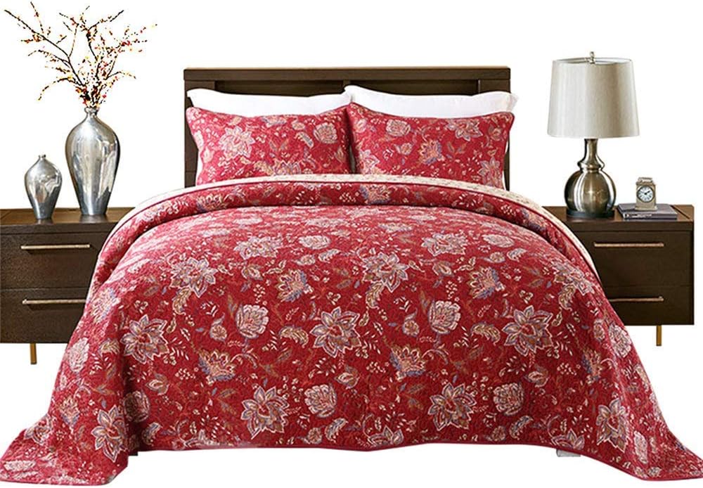 Amazon Com Lelva Quilt Comforter Sets Queen Size Cotton Red Floral Patchwork Coverlet Bedspreads Sets 3 Piece Bedding Sets Reversible Home Kitchen
