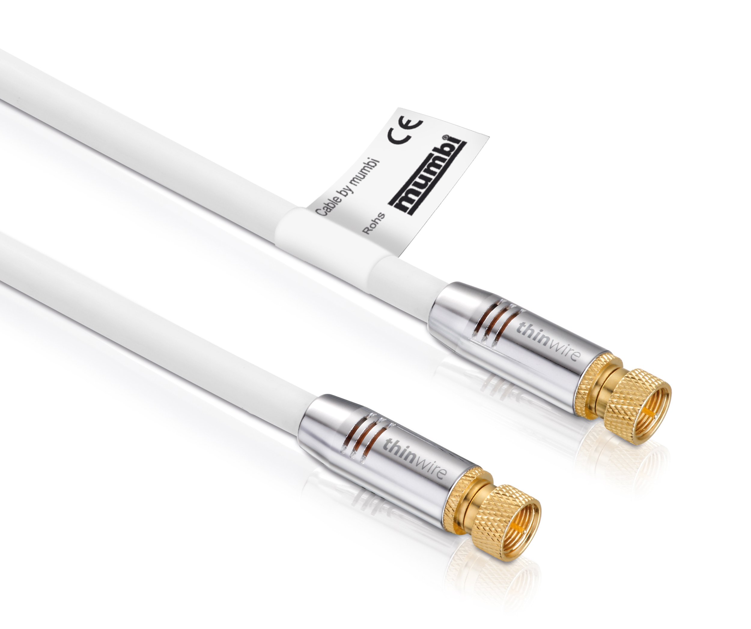 mumbi 26109 Premium SAT Coaxial Cable HDTV Full HD 24 Carat Gold-Plated Full Metal Connector F Connector to F Connector 3.00 m White