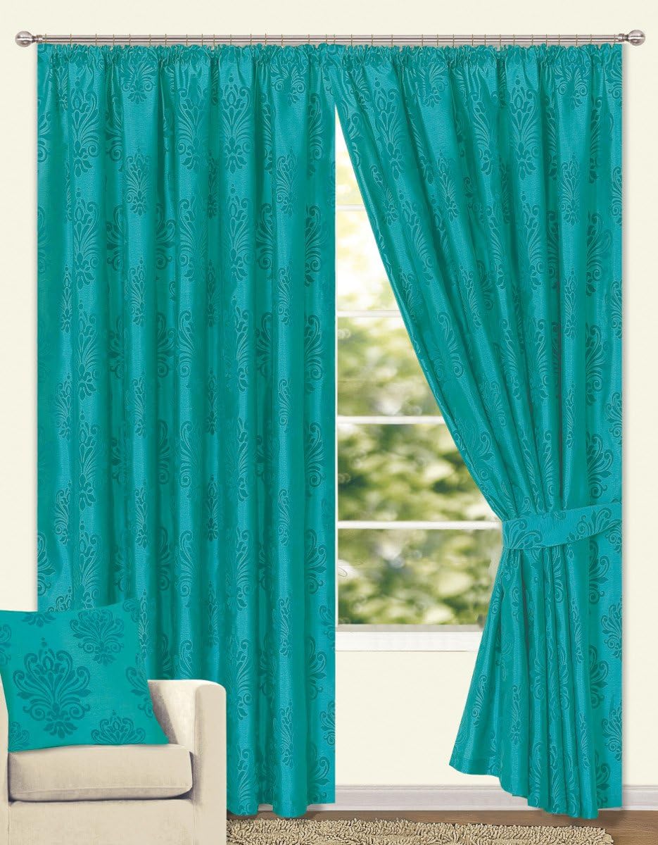 Textiles Direct Leamington Teal Lined Faux Silk Curtain Pair 46" x 90