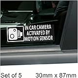 5 x SMALL 87x30mm In Car Camera Activated by Motion Sensor Stickers-Vehicle Security Detection Stickers Signs-CCTV For Car,Van,Truck,Taxi,Mini Cab,Bus,Coach