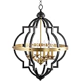 Kira Home Capistrano 28" 6-Light Rustic Farmhouse Chandelier, Warm Brass + Black Finish