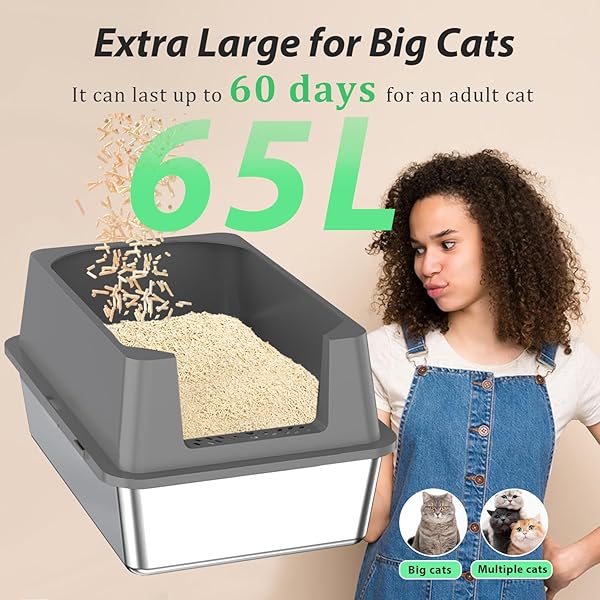 XXXXL STAINLESS STEEL CAT LITTER BOX WITH HIGH SIDES, 29″ X 21″ X 14″ EXTRA LARGE CAT LITTER BOX FOR BIG CATS AND OVERWEIGHT CATS HIGH SIDES NON-STICK EASY TO CLEAN.