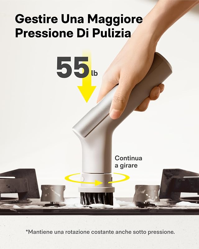 Scrubber elettrico a rotazione IPX7, spazzola per la pulizia del bagno senza fili, con 9 testine per cucina, lavello, bagno, doccia, piastrelle
