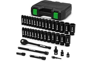 TecoTek 1/2" Drive Deep Impact Socket Set, 38-Piece Socket Set SAE 3/8 to 1-1/4 inch and Metric 10-32mm Size, Includes Extens