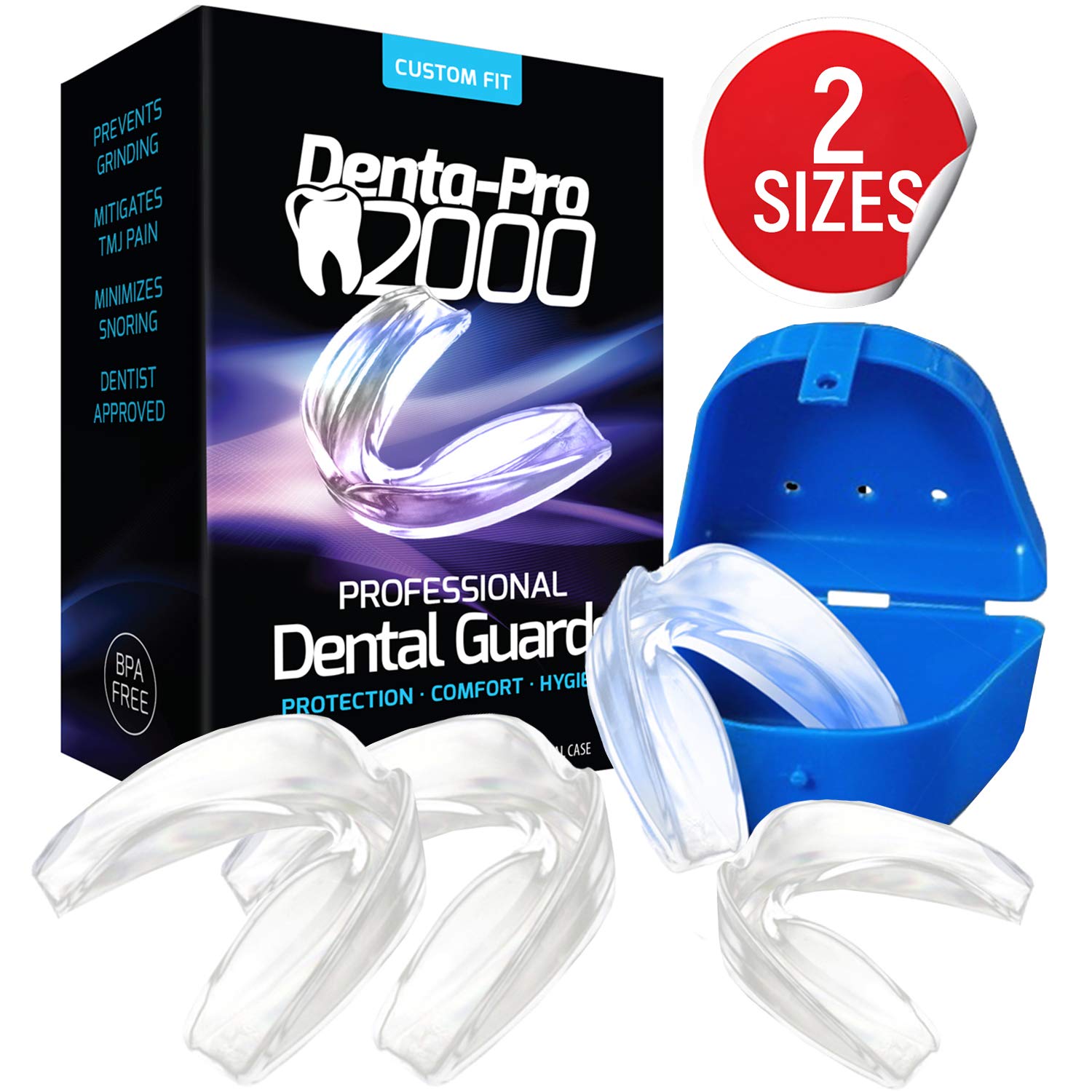 DentaPro2000 Teeth Grinding Mouth Guard Eliminates Grinding, Clenching, TMJ Set Includes 3 Dental Guards, 1 Anti-Bacterial Case & Complete Molding & Fitting Instructions : Beauty
