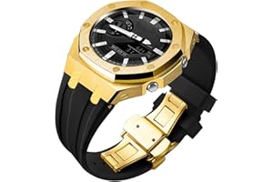 SRDZ Ga2100 Watch Modify Case Band Mod Kit,Gold Plated Stainless Steel Bezel Case Silicone Strap Band Compatible With Casio G shock Ga2100 Ga2110 GAB2100