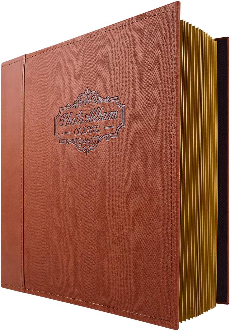 Photo Album Self Adhesive, Large Scrapbook Album Magnetic Pages with Leather Cover, Family Picture Albums Waterproof Memory Book for New Baby, Wedding, Anniversary and Vacation, 20 Sheets (40 Pages)
