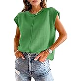 Sheocivy Womens 2026 Spring Trendy Cap Sleeve Tops Casual Crewneck Sweater Vest Tank Tops Cute Knit Shirts Summer Outfits