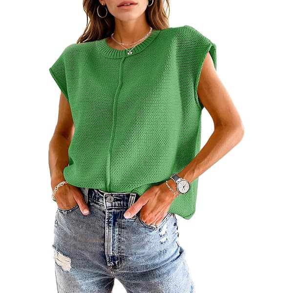 Womens Tops Cap Sleeve Striped Knit Tank Top Loose Fit