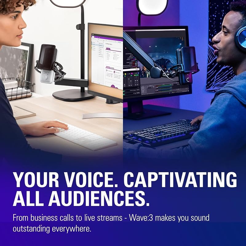 Wave:3 White, microfono condensatore USB premium per streaming, podcast, gaming e home office, software di mixaggio gratis, plug-in per effetti audio, anti-distorsione, plug ’n play, Mac, PC