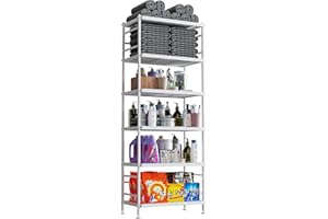 6 Tire Wire Shelving Metal Storage Rack Shelves, Standing Storage Shelf Units for Laundry Bathroom Kitchen Pantry Closet (Whi