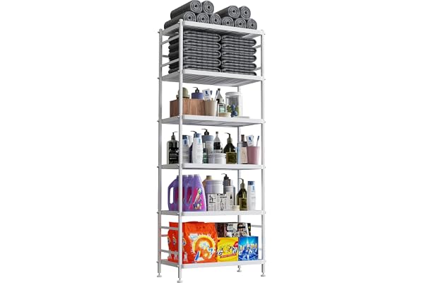6 Tire Wire Shelving Metal Storage Rack Shelves, Standing Storage Shelf Units for Laundry Bathroom Kitchen Pantry Closet (Whi