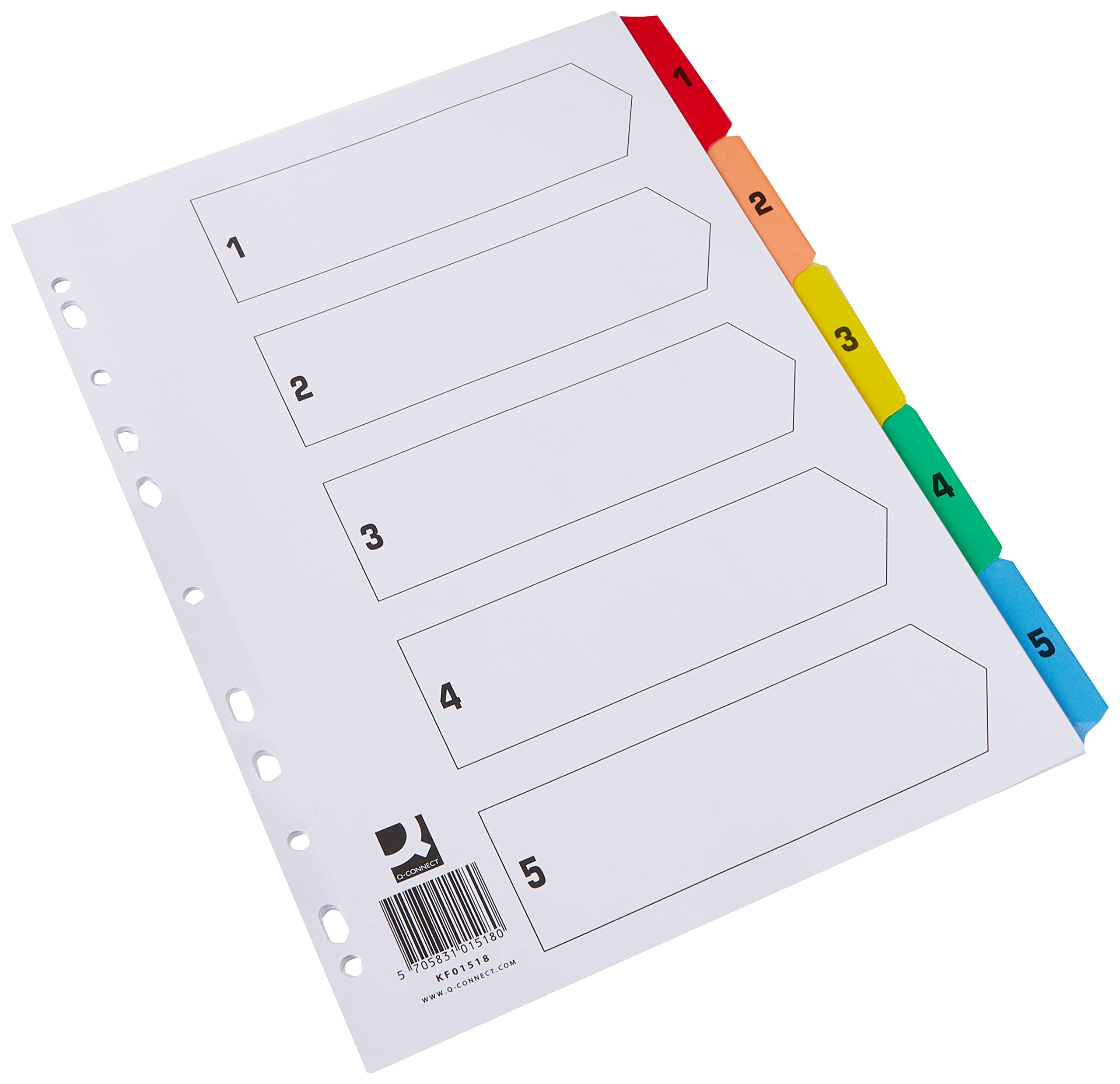 Q-Connect 1-5 Index Multi-punched Reinforced Board Multi-Colour Numbered Tabs A4 White KF01518