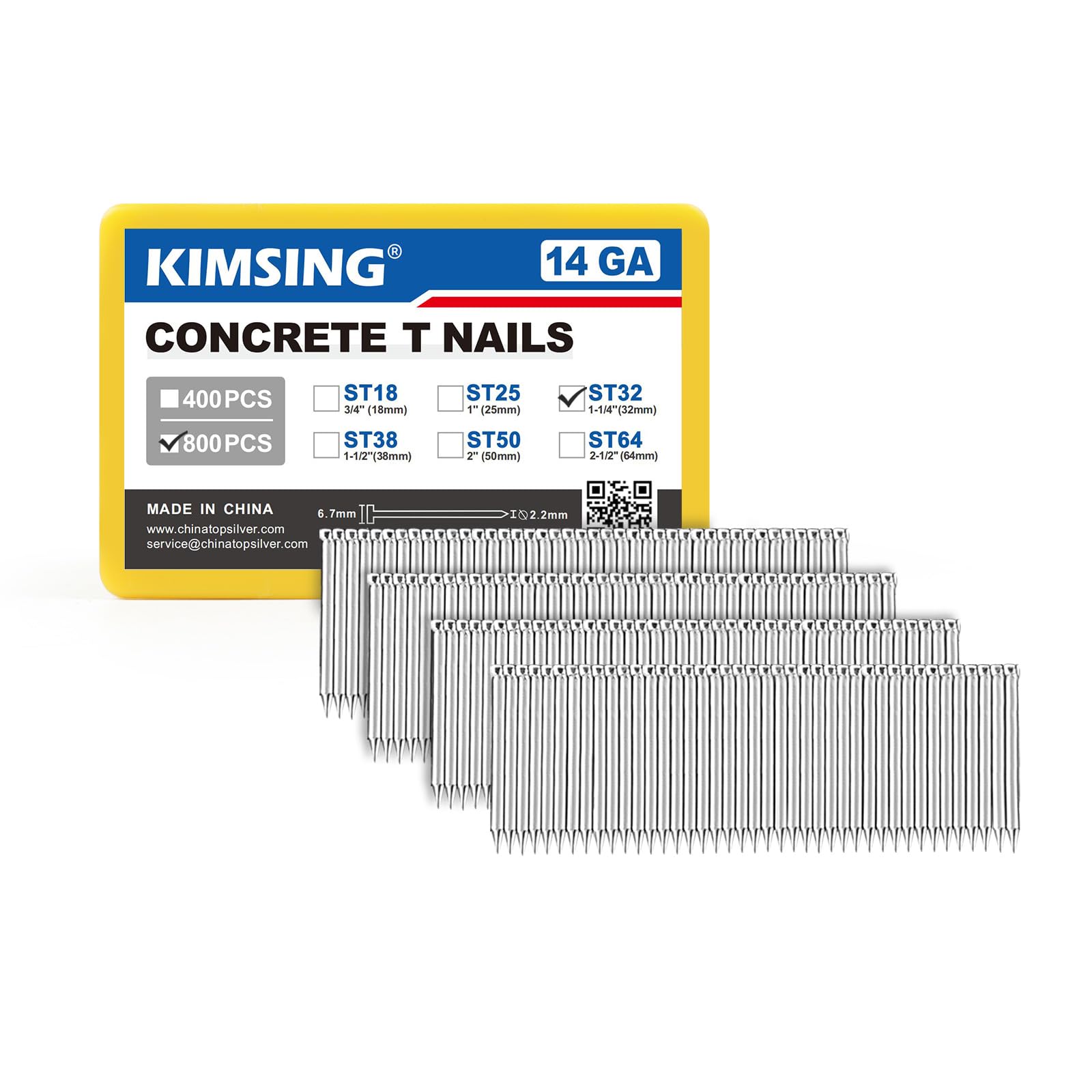 KIMSING 14 Gauge 32mm Hardened Galvanized Finish Nails, 800 PCS/Box, Concrete T-Nails, for Heavy Duty Concrete, Woodworking Nailing, Masonry