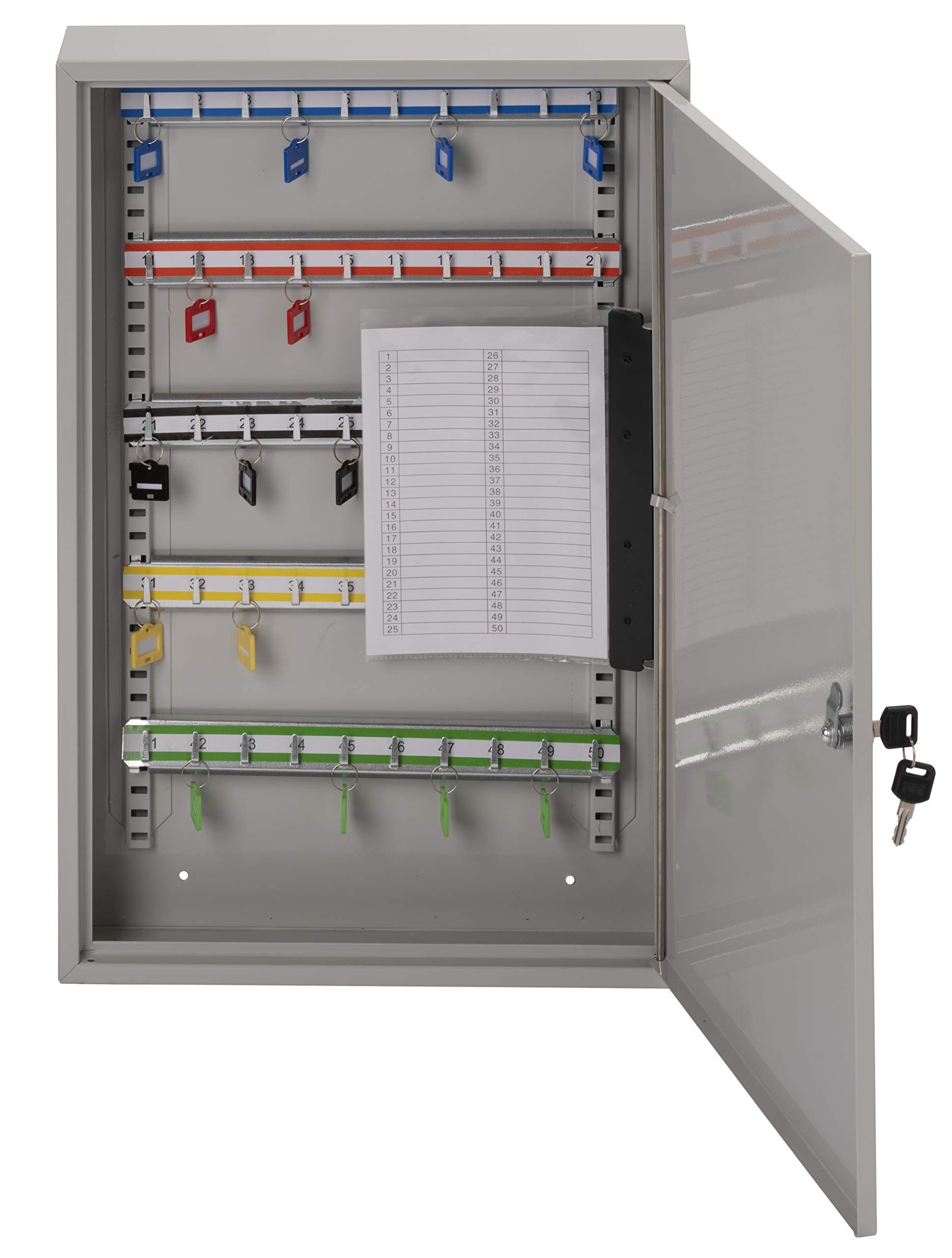 Sterling KC50H Single Door Key Cabinet with 50 Hooks, Grey