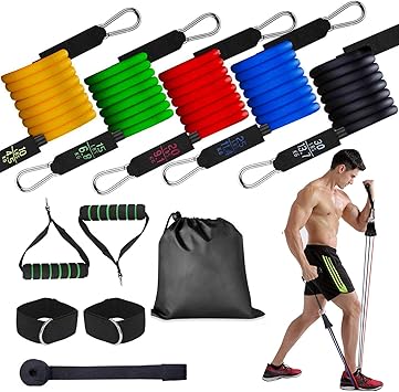 Amazon Chamsaler チューブ トレーニングチューブ 筋トレグッズ ゴムチューブ 筋肉ストレッチ ヨガ 5色セット 天然ラテックス製 耐久性アップ 強力 高負荷 収納ポーチ Chamsaler エクササイズバンド チューブ