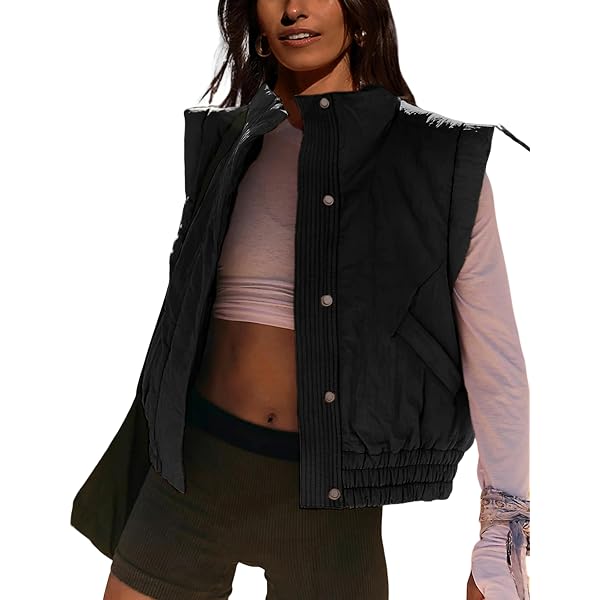 UANEO Cropped Puffer Vest Women Zip Up Stand Collar Sleeveless