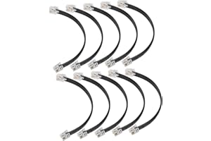 RIIEYOCA 6 Inch Short RJ12 Straight Wired Cable 6P6C Male to Male Flat Telephone Cord,Compatible with Data and Voice(Black,10
