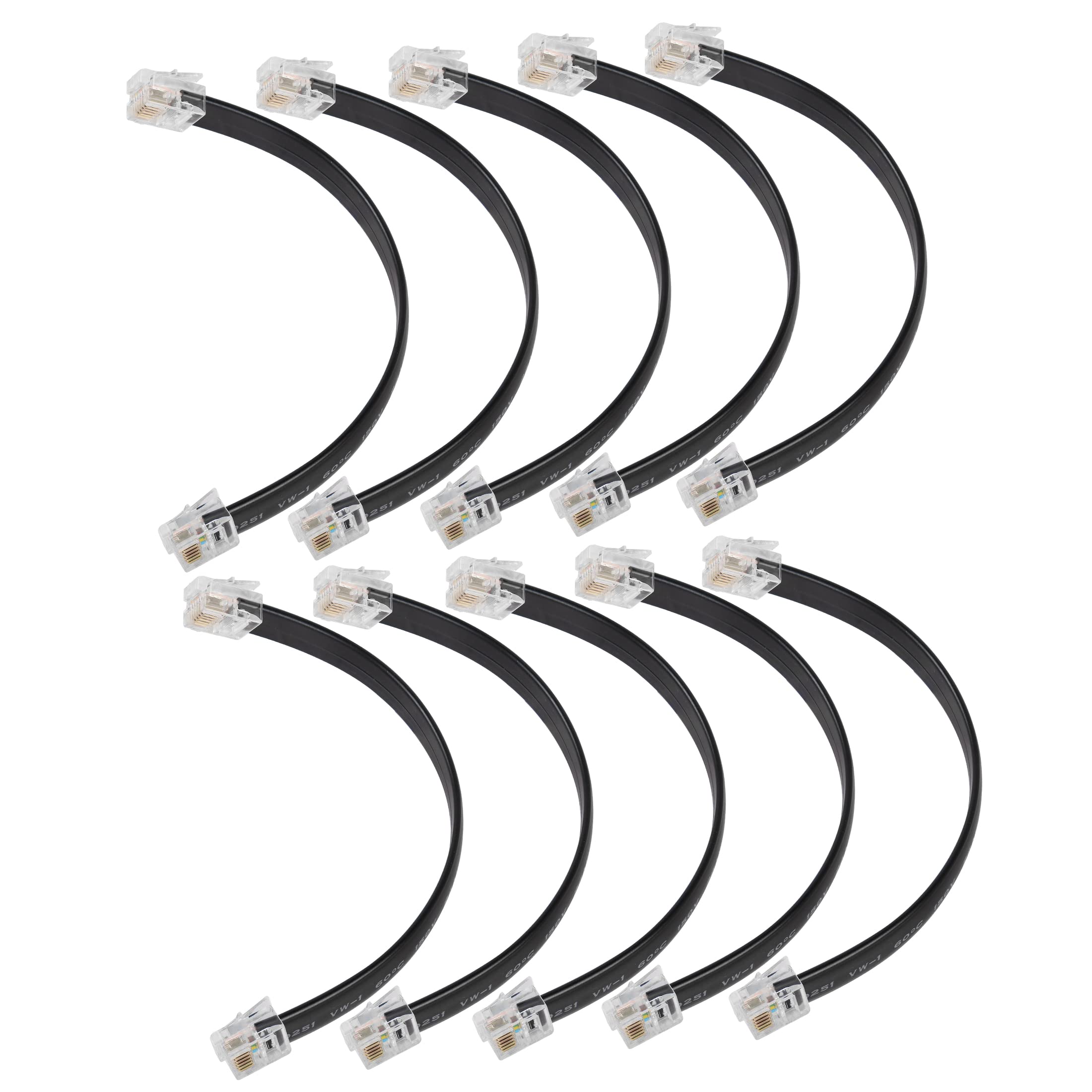 RIIEYOCA 6 Inch Short RJ12 Straight Wired Cable 6P6C Male to Male Flat Telephone Cord,Compatible with Data and Voice(Black,10Pack)