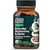 Gaia Herbs Everyday Immune Mushrooms&Herbs-Immune Support Supplement to Help Aid Overall Wellness* -with Turmeric Curcumin, Astragalus, Cordyceps, and Chaga Mushrooms-60 Vegan Capsules(30-Day Supply)