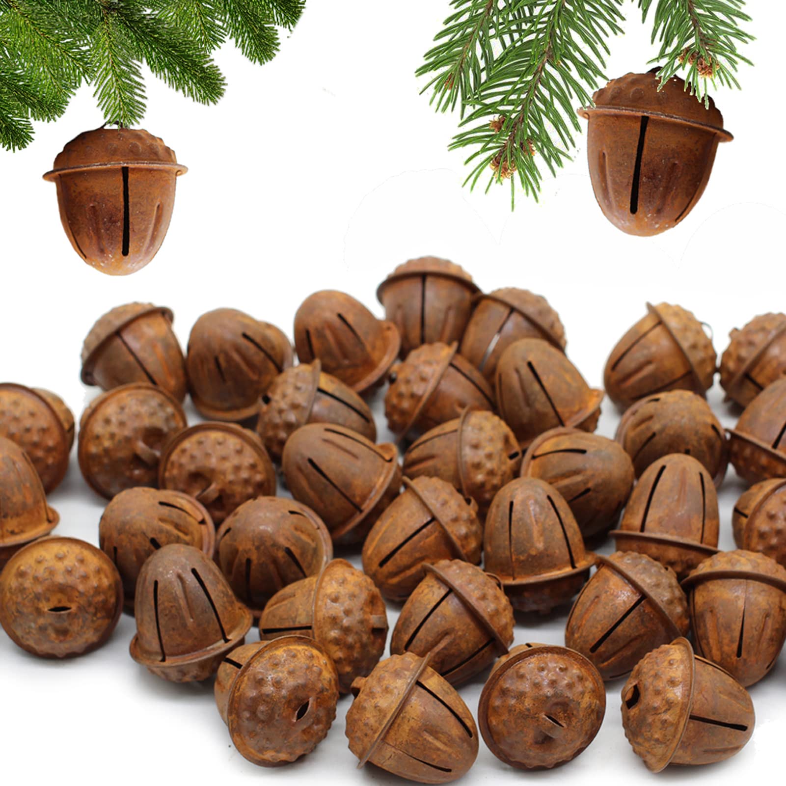 Photo 1 of 20 pc Country Primitive Rusty Acorn Jingle Bells Rustic Farmhouse Home Decor for Christmas Crafting Autumn (Rusty Acorn Bells)